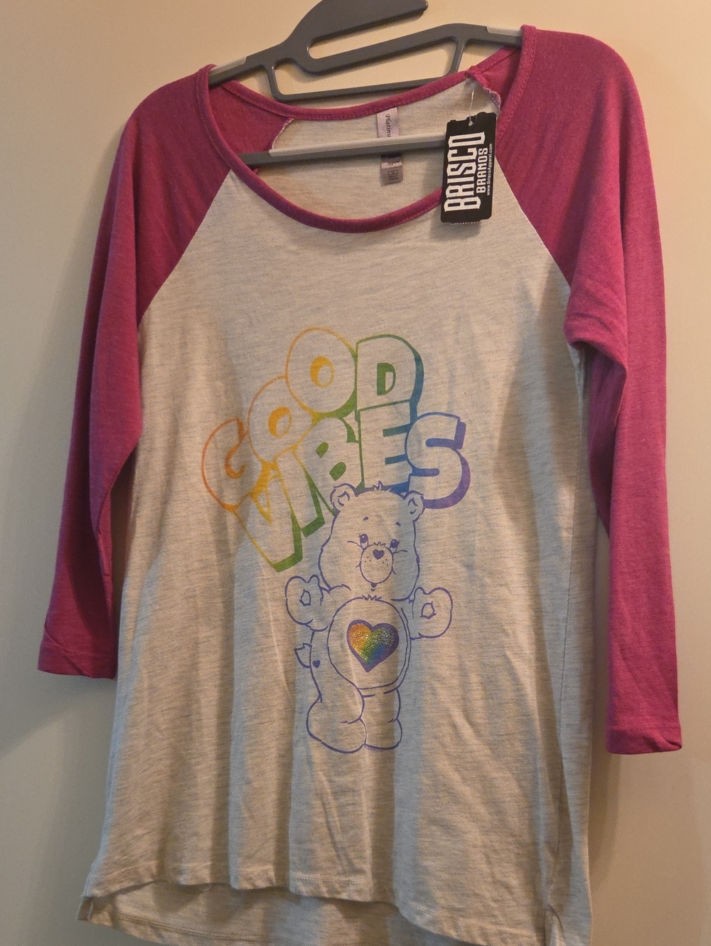 Care Bears Pink Sleeve Raglan "Good Vibes" Tee